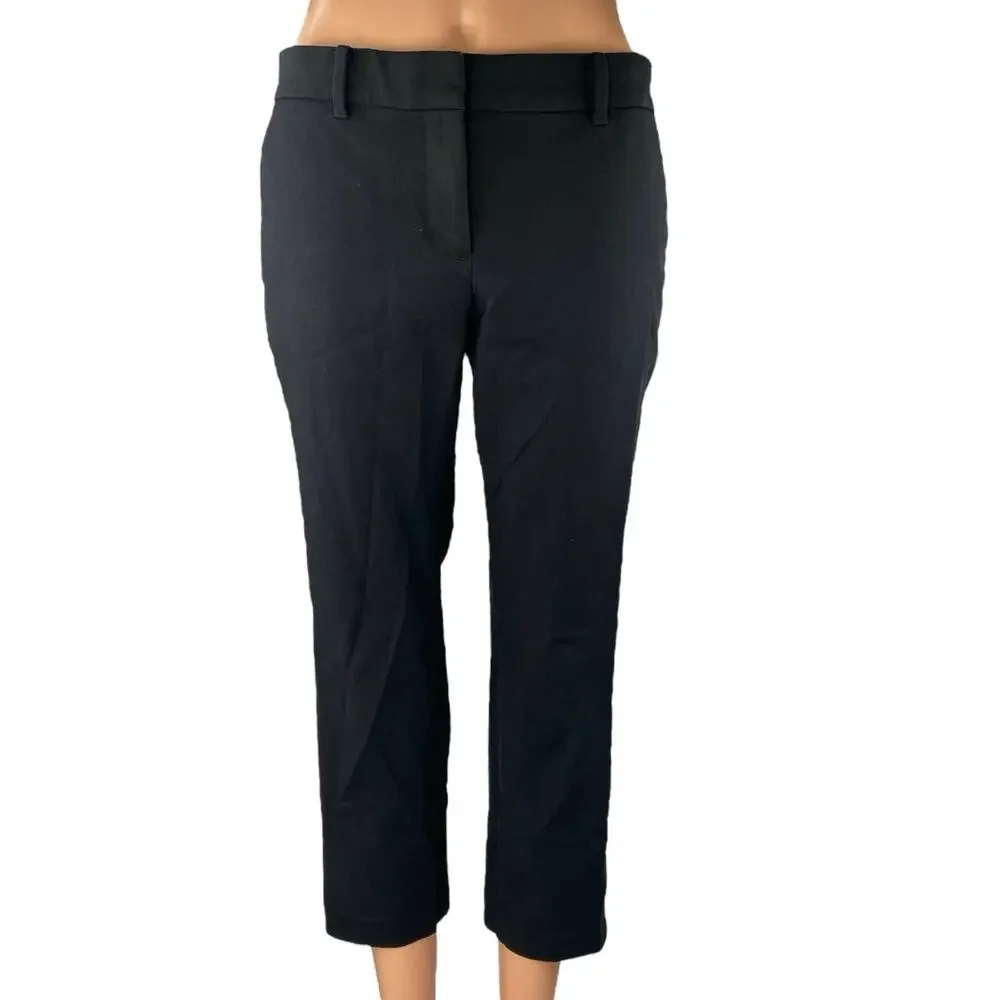 Ann Taylor Petite Curvy Fit Black Mid Rise Cropped Trousers Dress Pants Size 2P